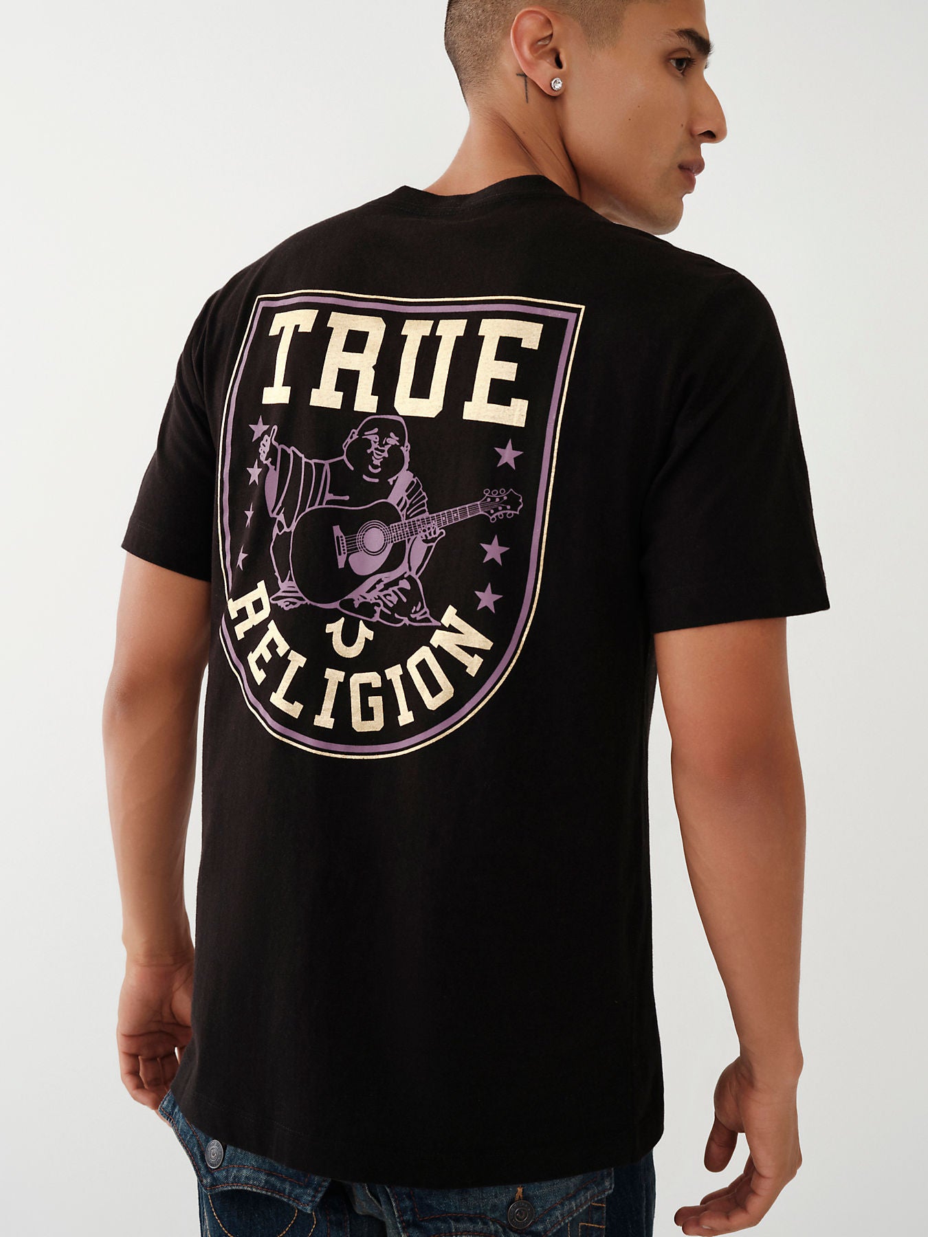 True Religion, Black  Branded Buddha Graphic Across The Back T-Shirt