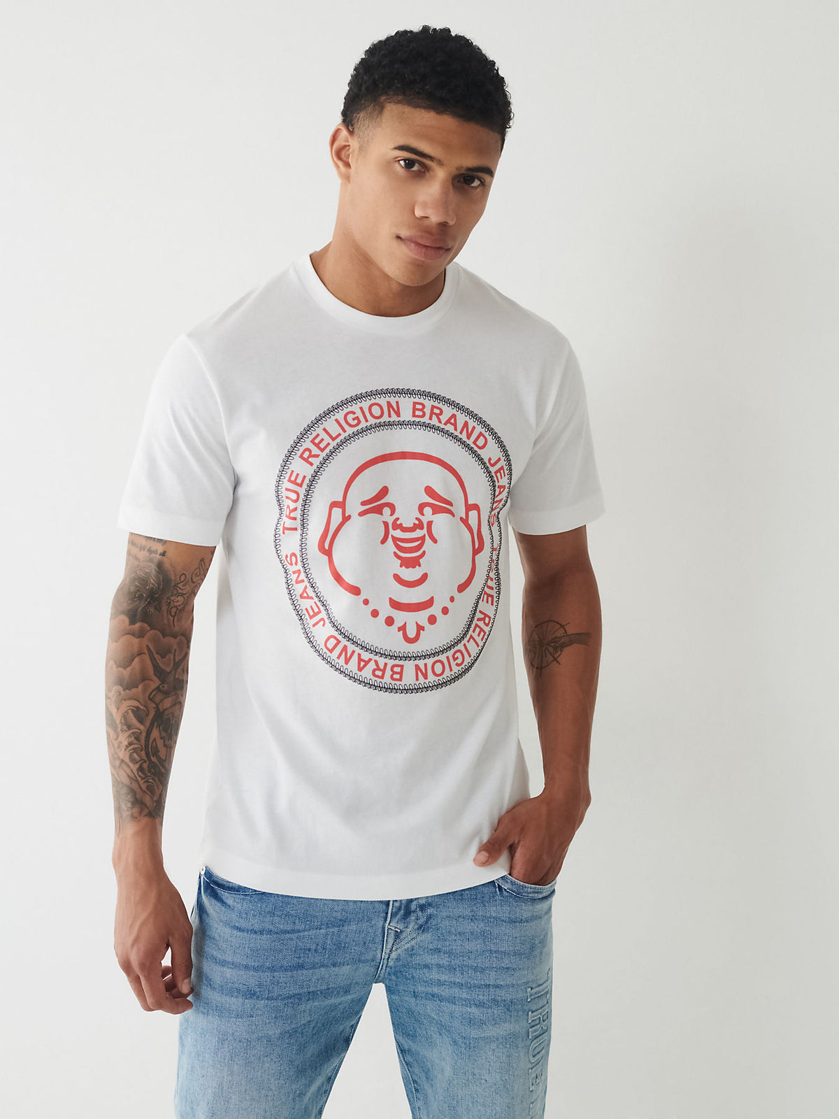 True Religion, White Buddha Logo Tee