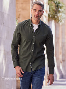 Lerros, Olive Oxford Shirt With Stretch And Button-Down Collar