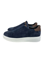 Load image into Gallery viewer, Pedro, Stitched Suede Sneakers In Navy With Brown Leather Accent
