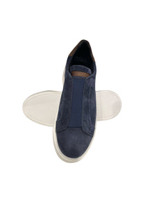 Pedro, Stitched Suede Sneakers In Navy With Brown Leather Accent