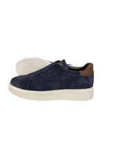 Load image into Gallery viewer, Pedro, Stitched Suede Sneakers In Navy With Brown Leather Accent
