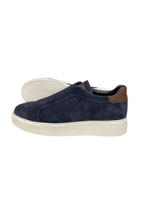 Pedro, Stitched Suede Sneakers In Navy With Brown Leather Accent