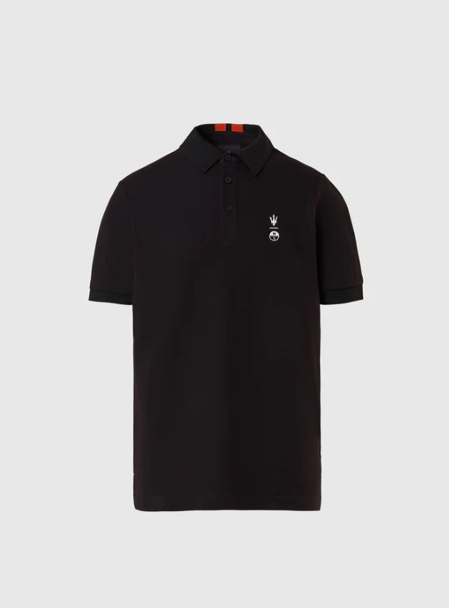 North Sails By Maserati, Black Polo Shirt With Collar Stripes