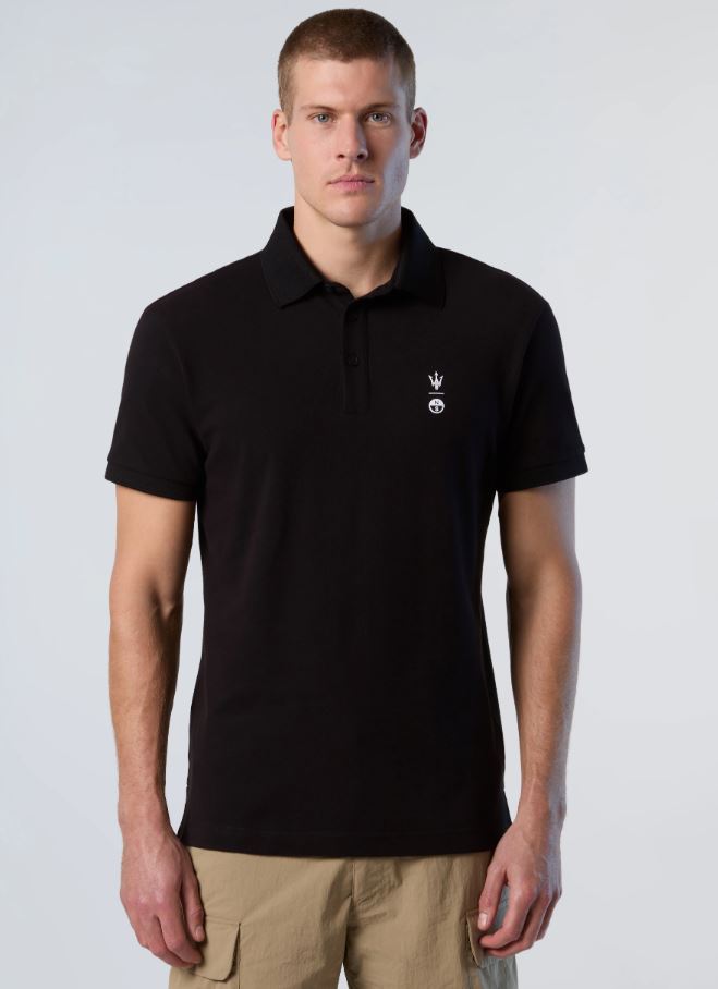 North Sails By Maserati, Black Polo Shirt With Collar Stripes