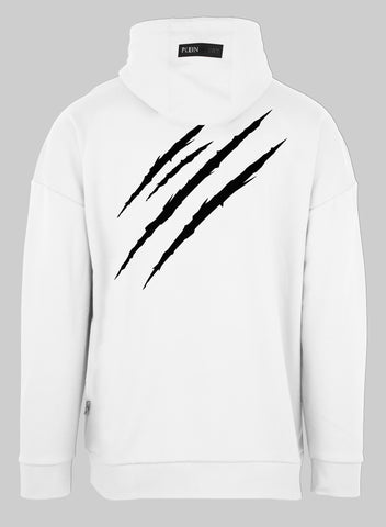 Plein Sport, White Hoody With Scratch Marks On The Back