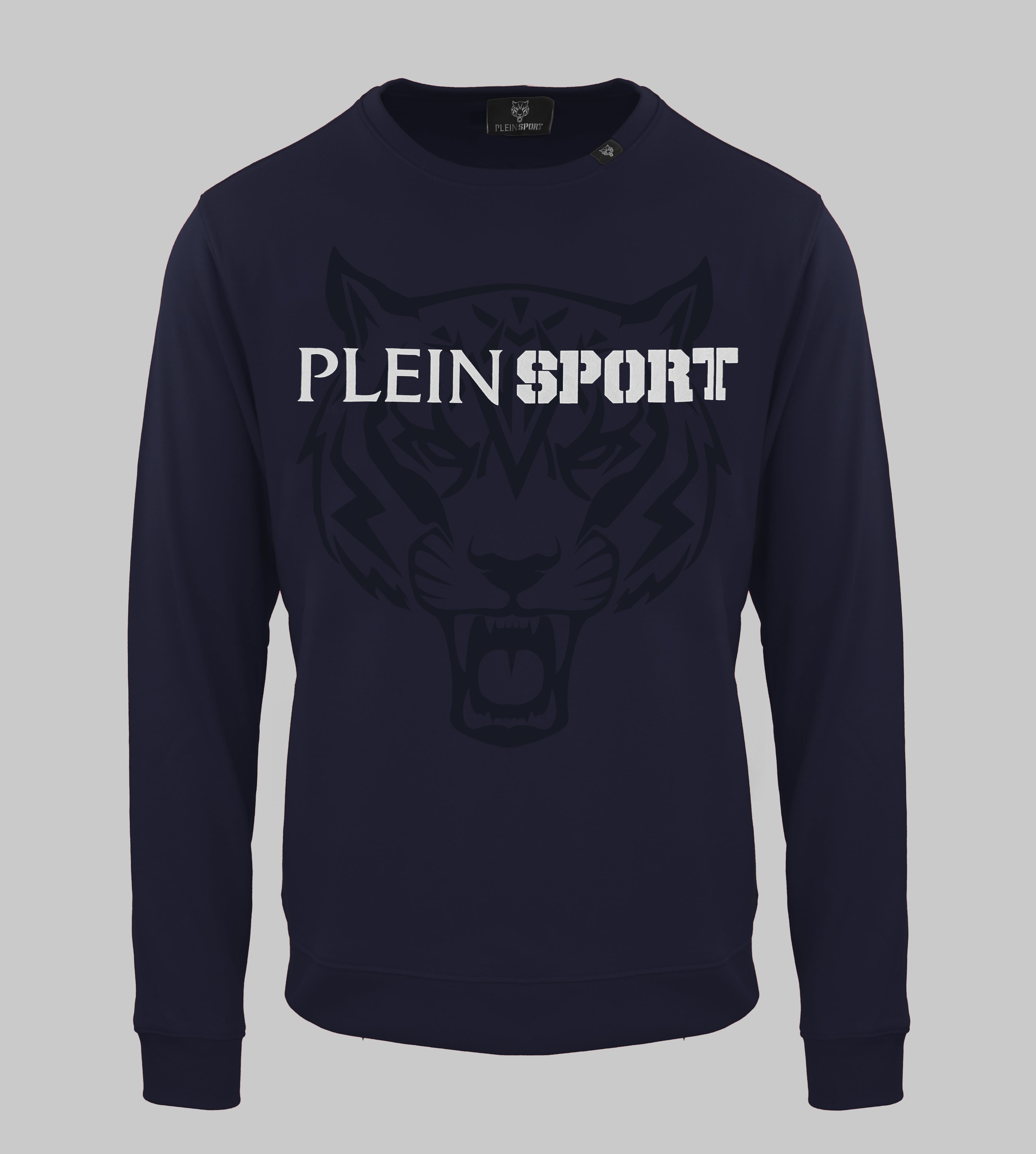 Plein Sport, Navy Sweater With A Tiger And Emblem Logo