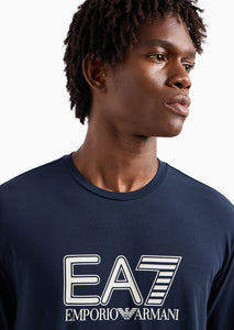 Emporio Armani, Visibility Stretch-Cotton Long-Sleeved Navy T-Shirt