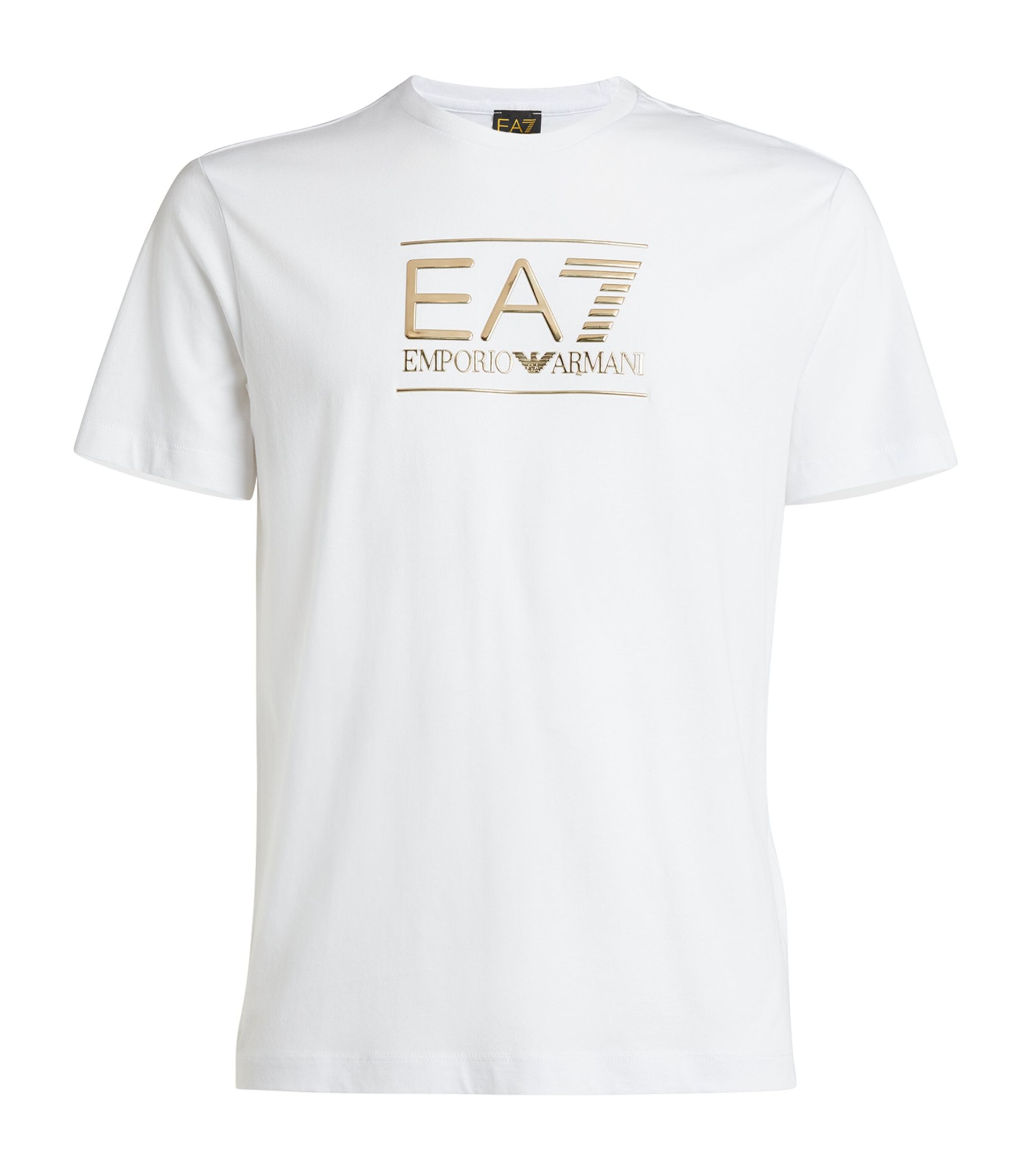 EA7,White Cotton Gold Logo Print T-Shirt