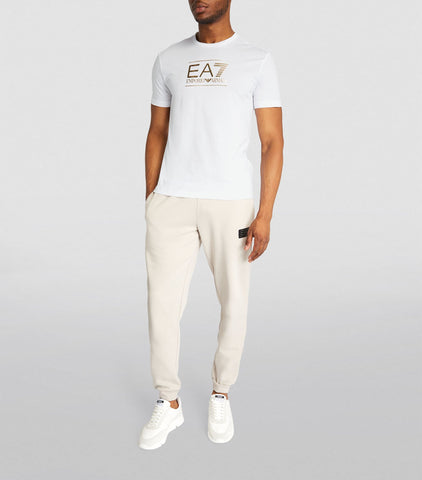 EA7,White Cotton Gold Logo Print T-Shirt