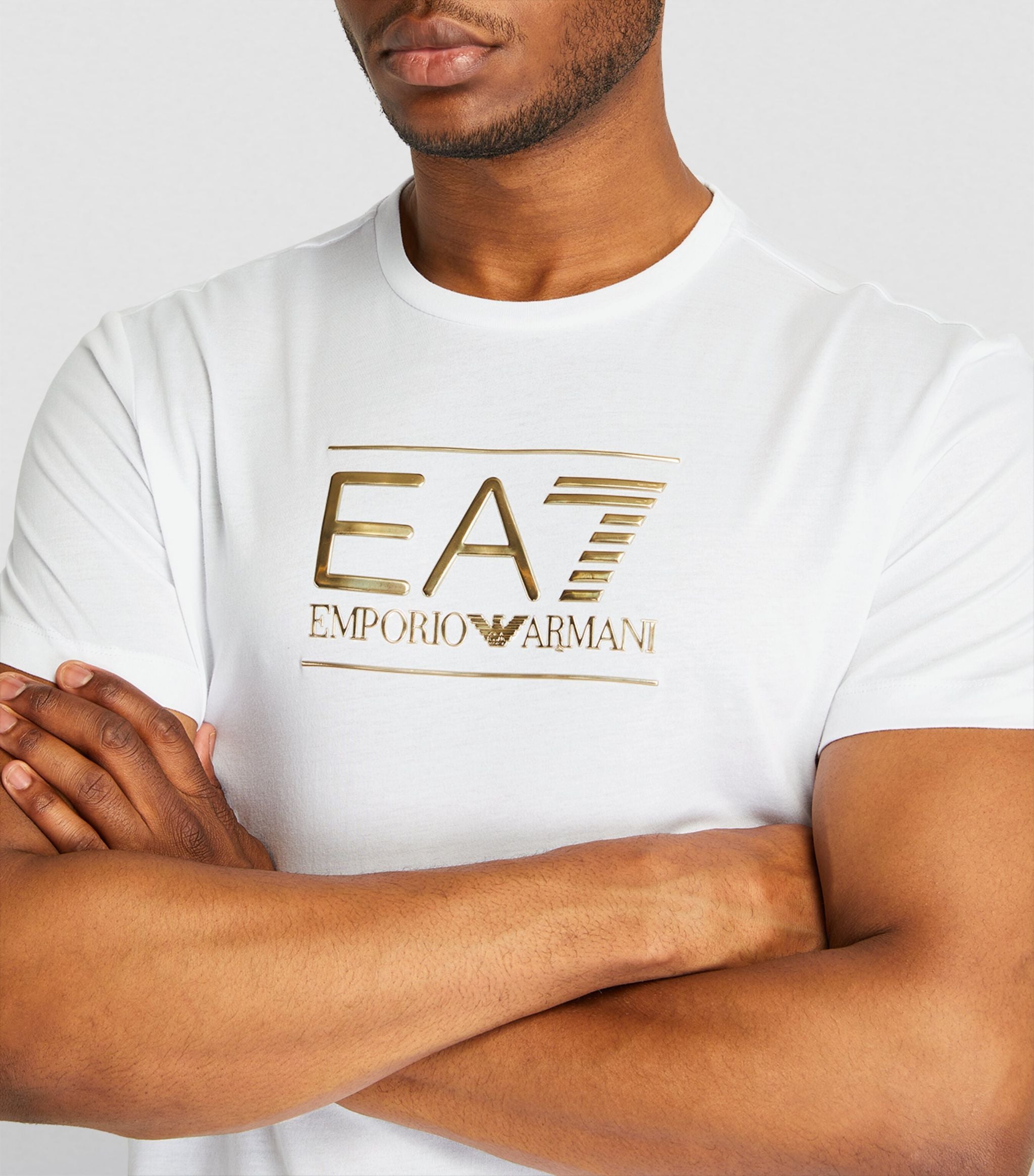 EA7,White Cotton Gold Logo Print T-Shirt