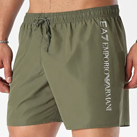 EA7, Olive With Silver Brand Name SwimShort