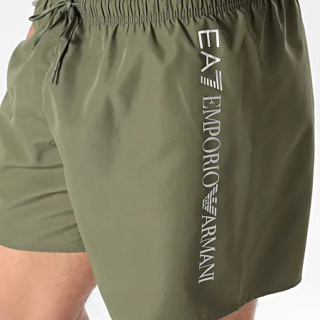 EA7, Olive With Silver Brand Name SwimShort