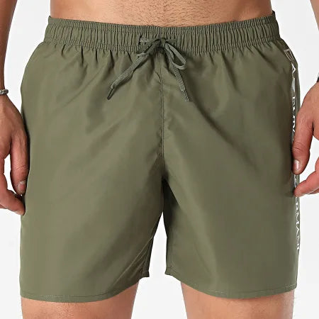 EA7, Olive With Silver Brand Name SwimShort