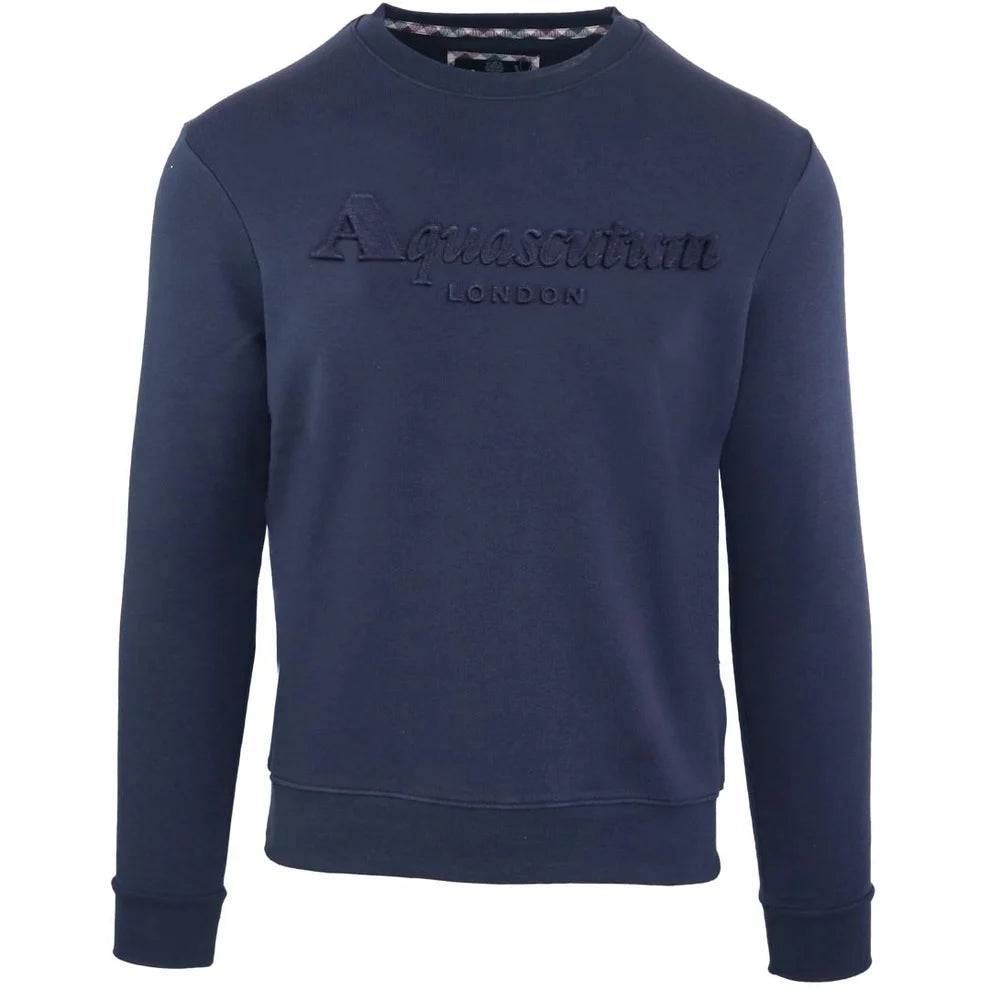 Aquascutum, Embossed Brand Logo Navy Sweatshirt