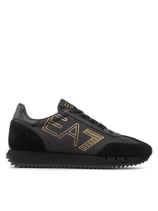 Emporio Armani, Gold Logo-Print Low-Top Black Sneakers