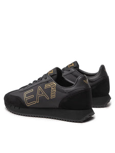 Emporio Armani, Gold Logo-Print Low-Top Black Sneakers