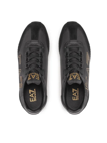 Emporio Armani, Gold Logo-Print Low-Top Black Sneakers