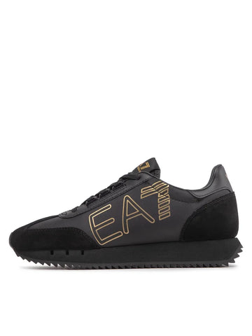 Emporio Armani, Gold Logo-Print Low-Top Black Sneakers