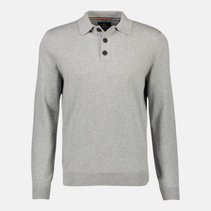 Lerros, Grey Flat-knit Poloshirt With Distinction Longsleeves Naboulsi –
