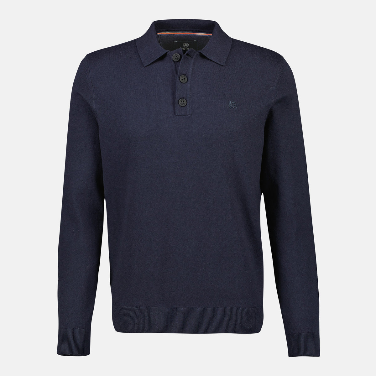 Lerros, Navy Flat-knit Poloshirt With Longsleeves