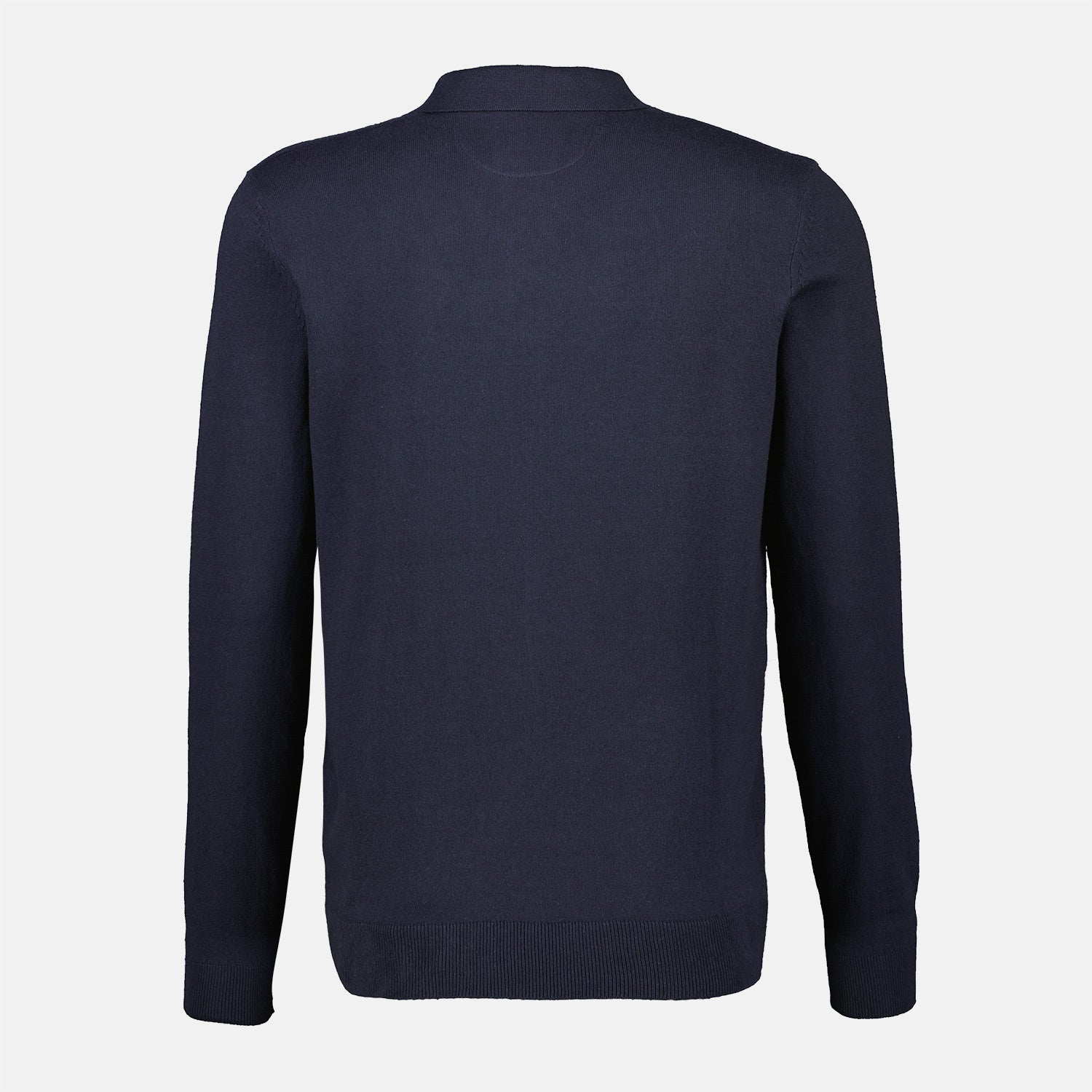 Lerros, Navy Flat-knit Poloshirt With Longsleeves