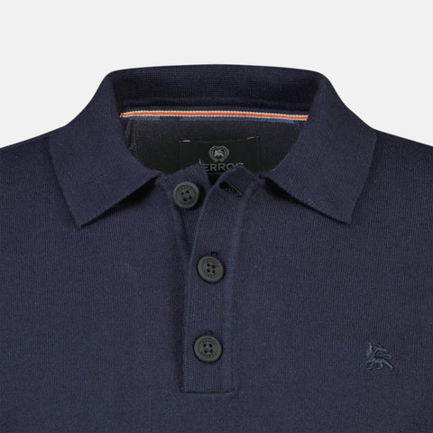 Lerros, Navy Flat-knit Poloshirt With Longsleeves