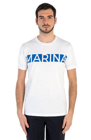 Marina Militare, Pure Cotton White  T-Shirt With Frontal Print