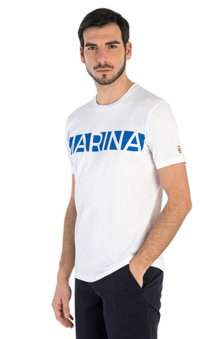 Marina Militare, Pure Cotton White  T-Shirt With Frontal Print