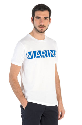 Marina Militare, Pure Cotton White  T-Shirt With Frontal Print