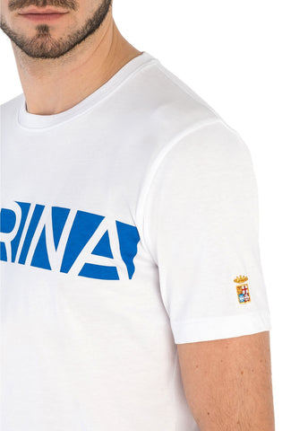 Marina Militare, Pure Cotton White  T-Shirt With Frontal Print