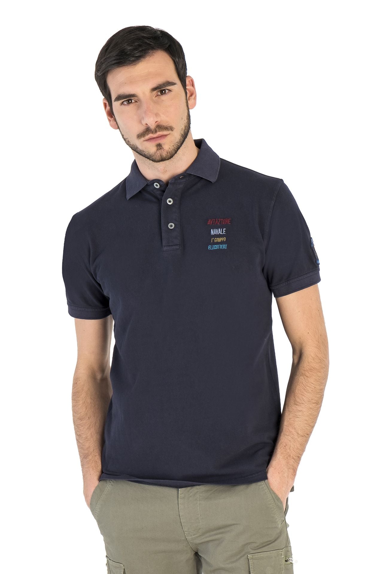 Marina Militare, Dark Navy Polo With Central Print Of A Helicopter