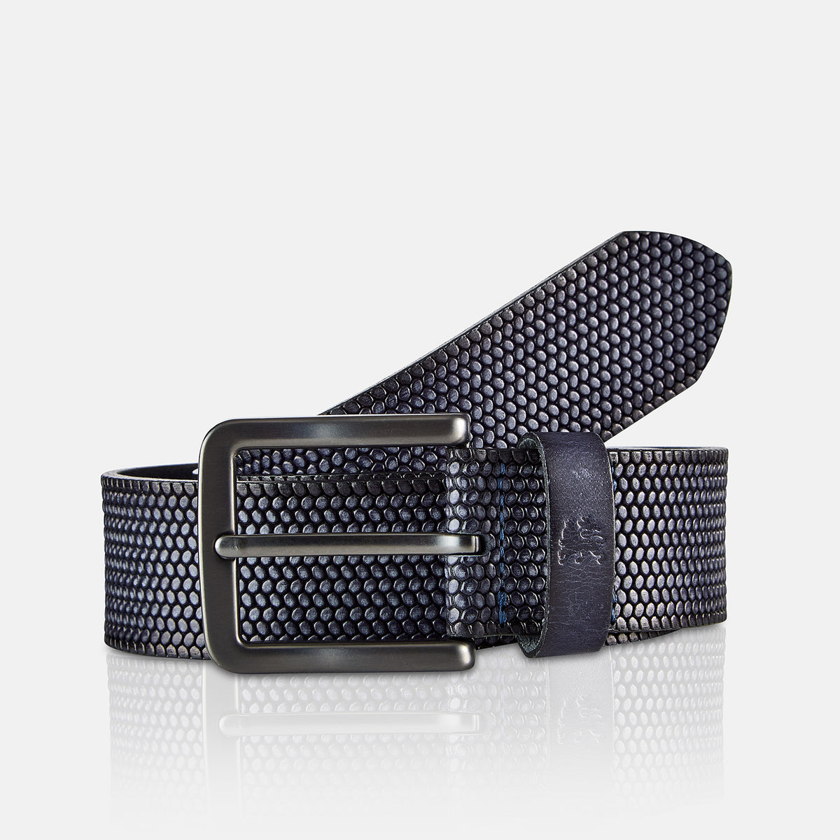 Lerros, Navy Belt  In Embossed Buffalo Leather