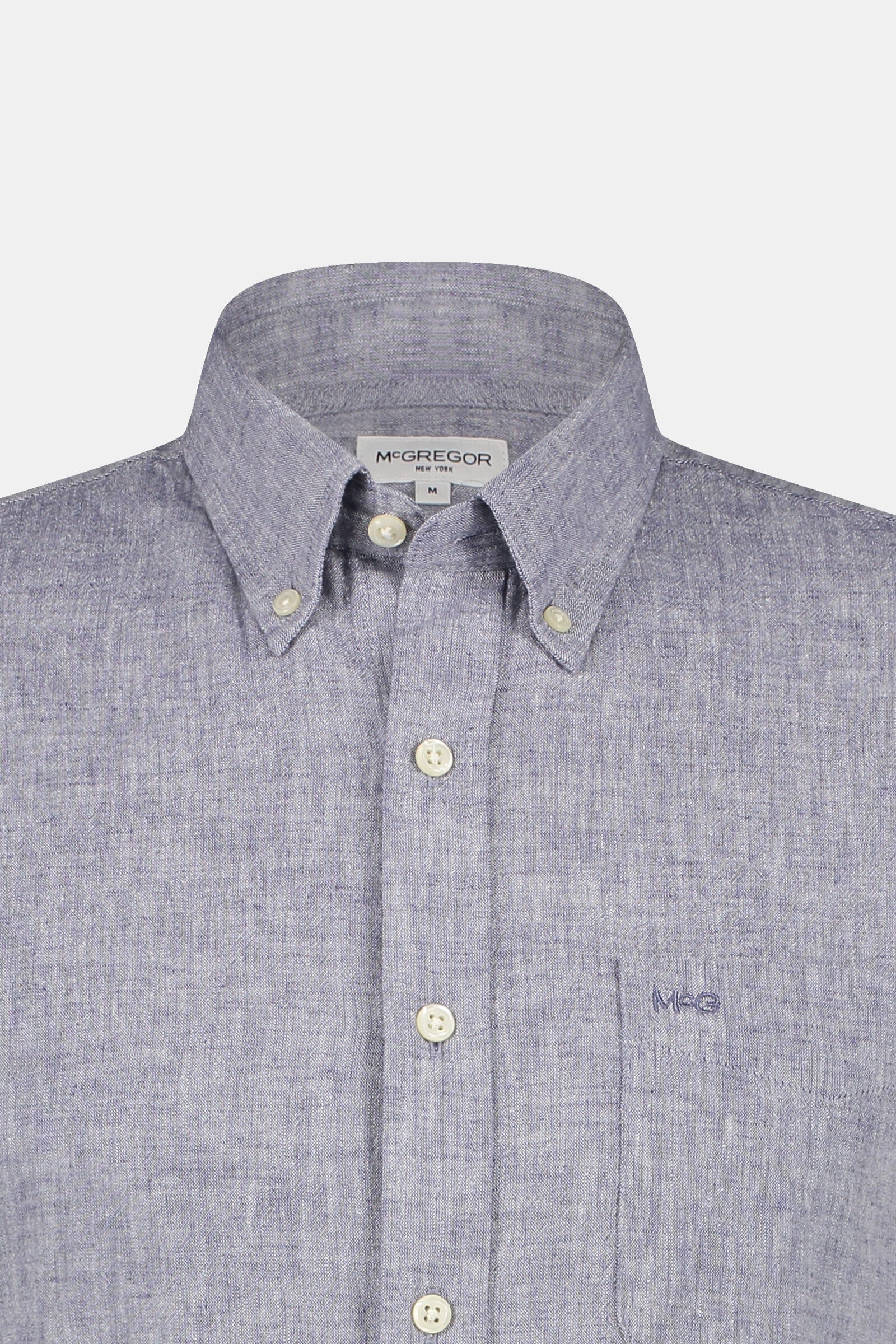 Mcgregor, Blue Indigo Regular Fit Short-Sleeved Shirt In Cotton And Linen