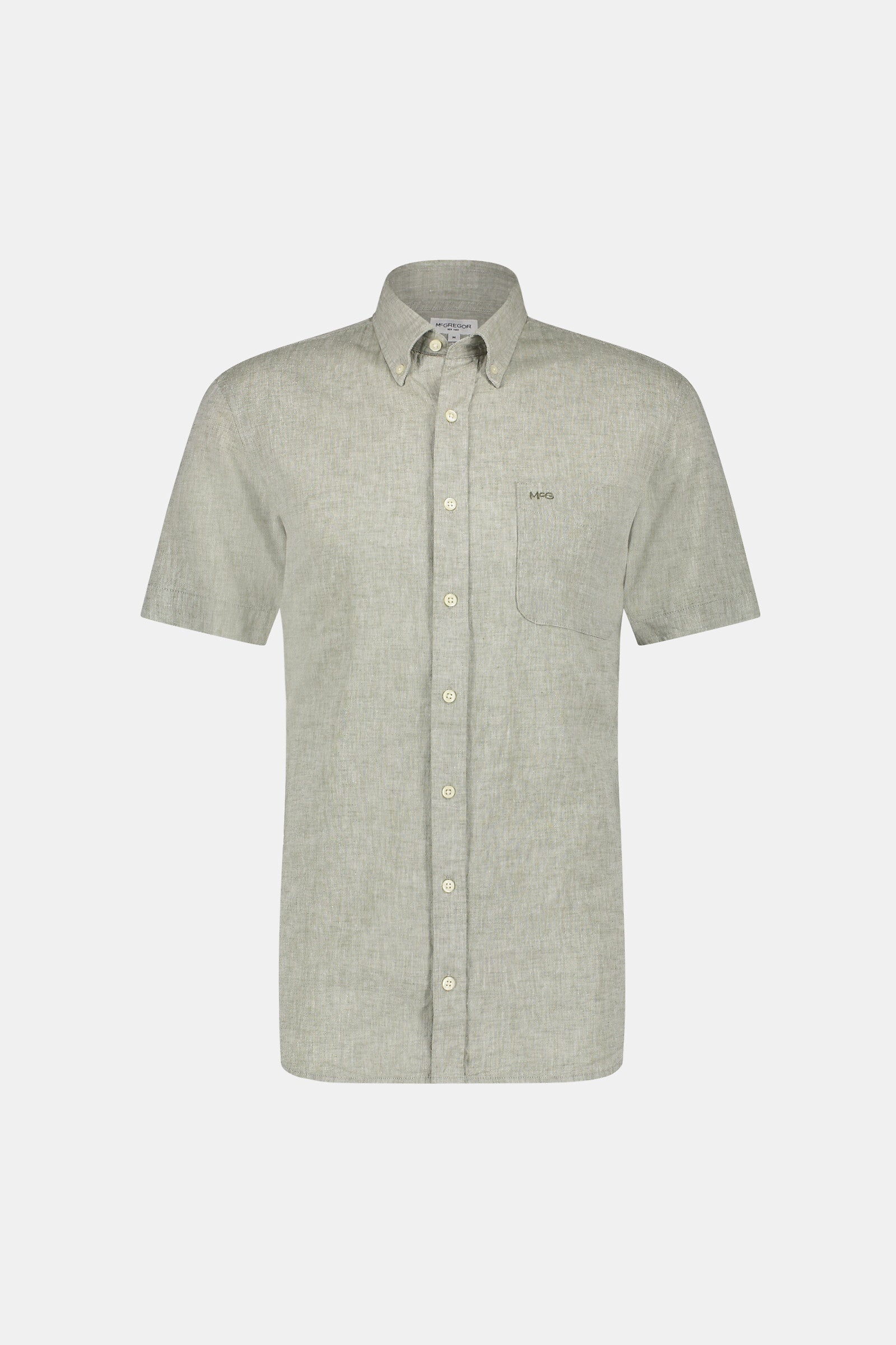 Mcgregor, Lichen Green Regular Fit Short-Sleeved Shirt In Cotton And Linen