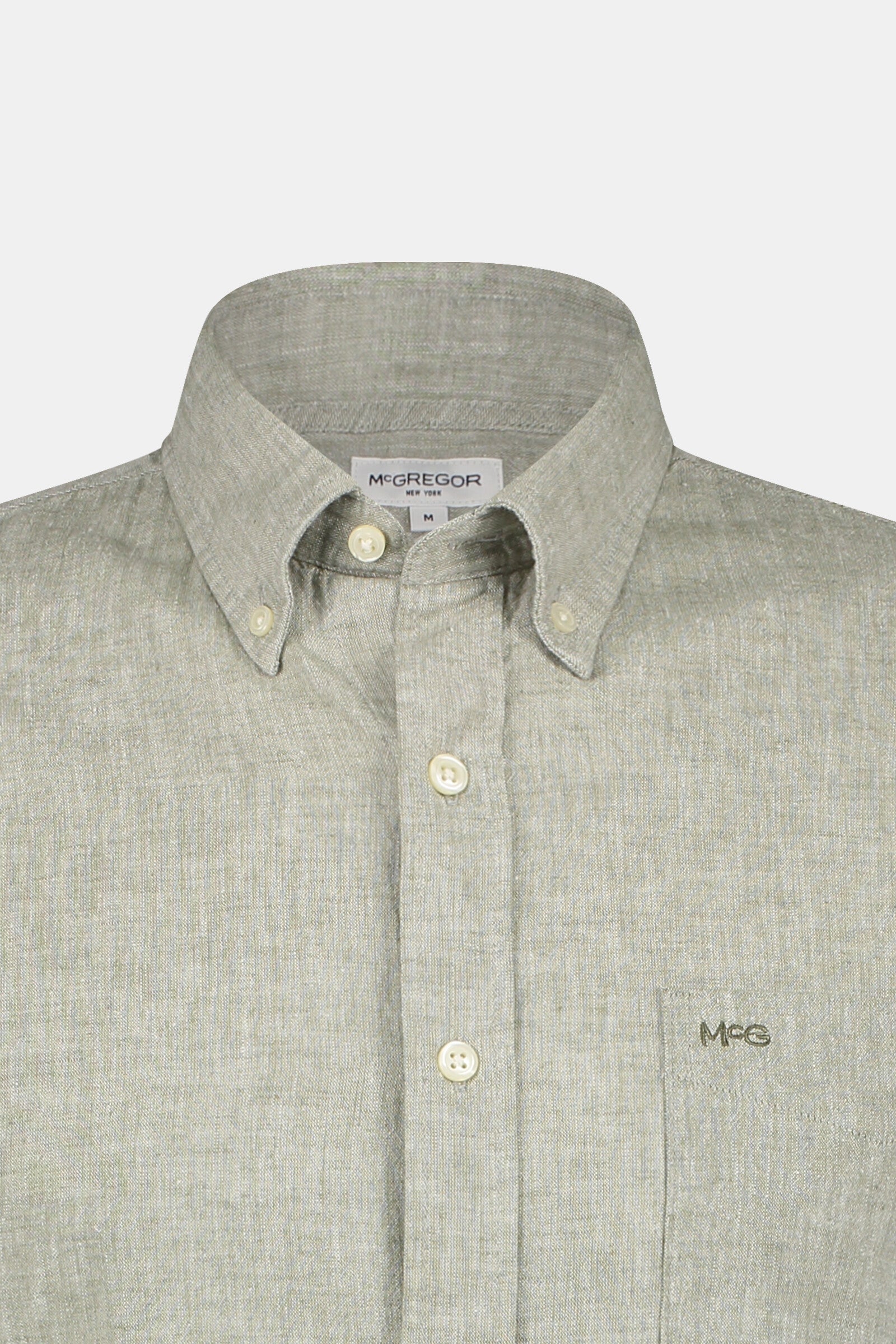 Mcgregor, Lichen Green Regular Fit Short-Sleeved Shirt In Cotton And Linen