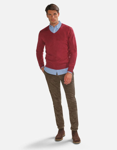 McGregor,  V-Neck Cotton/Merino Bordeaux Sweater