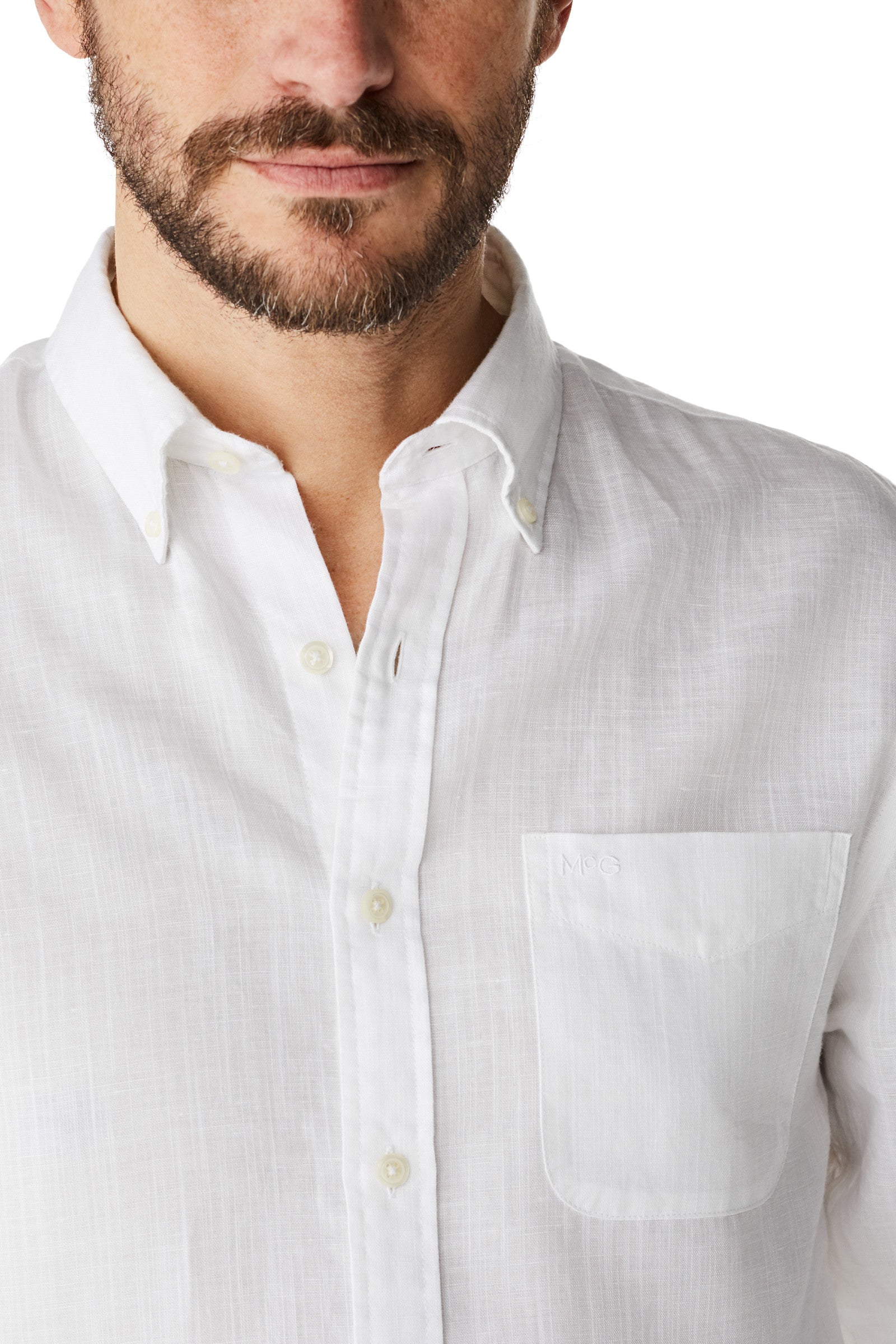 McGregor,White Regular Fit Shirt in Cotton Linen